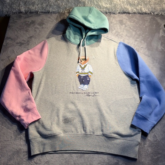 Ralph Lauren Other - Ralph Lauren Colorblock Polo Bear Hoodie - Heather Gray, Mint, Pink & Blue